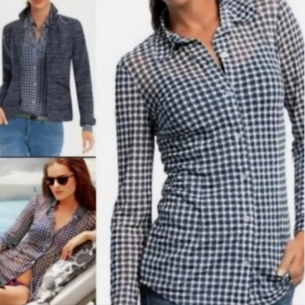 Navy and White Mesh Shirt Button-Up  CAbi Style 736 Small